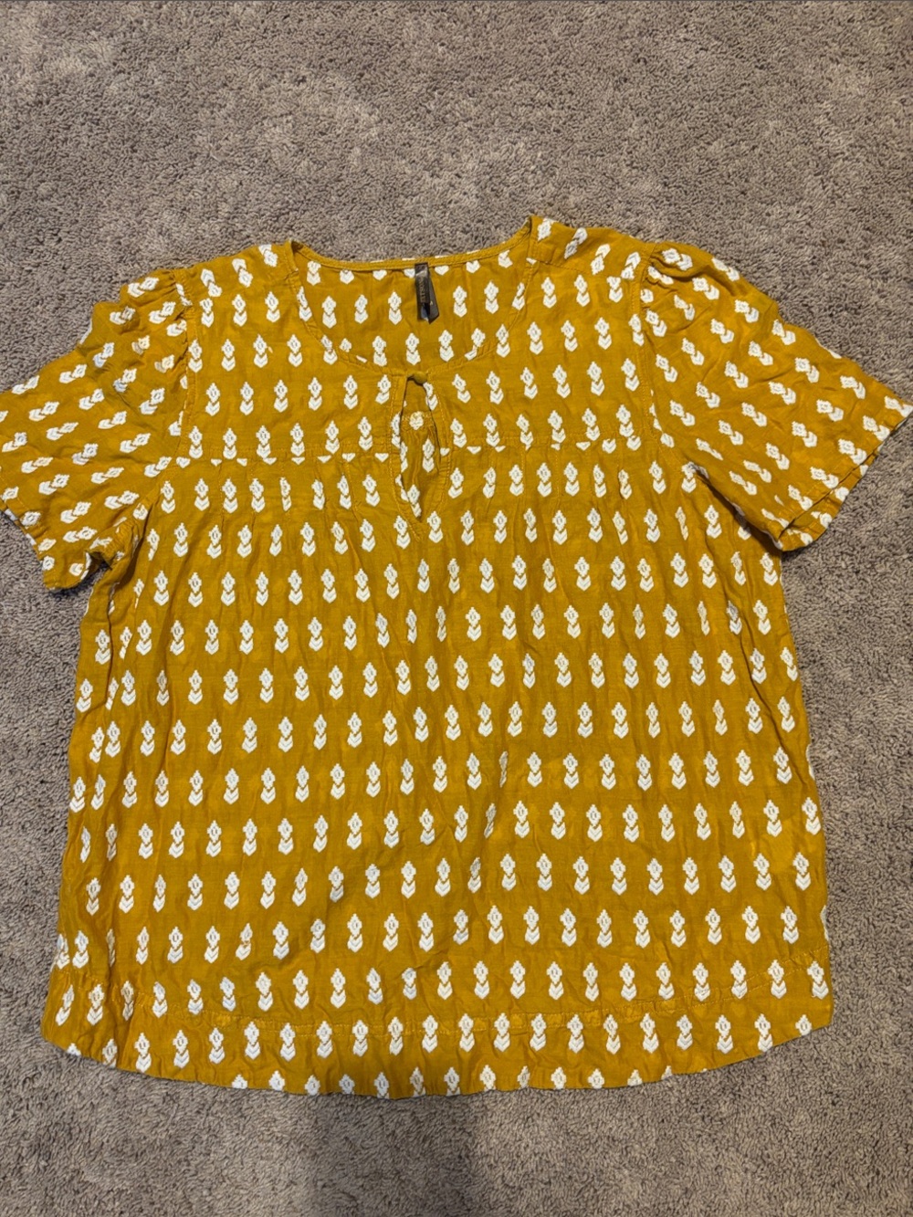 Stetson Mustard Yellow Short-Sleeve Printed Blouse